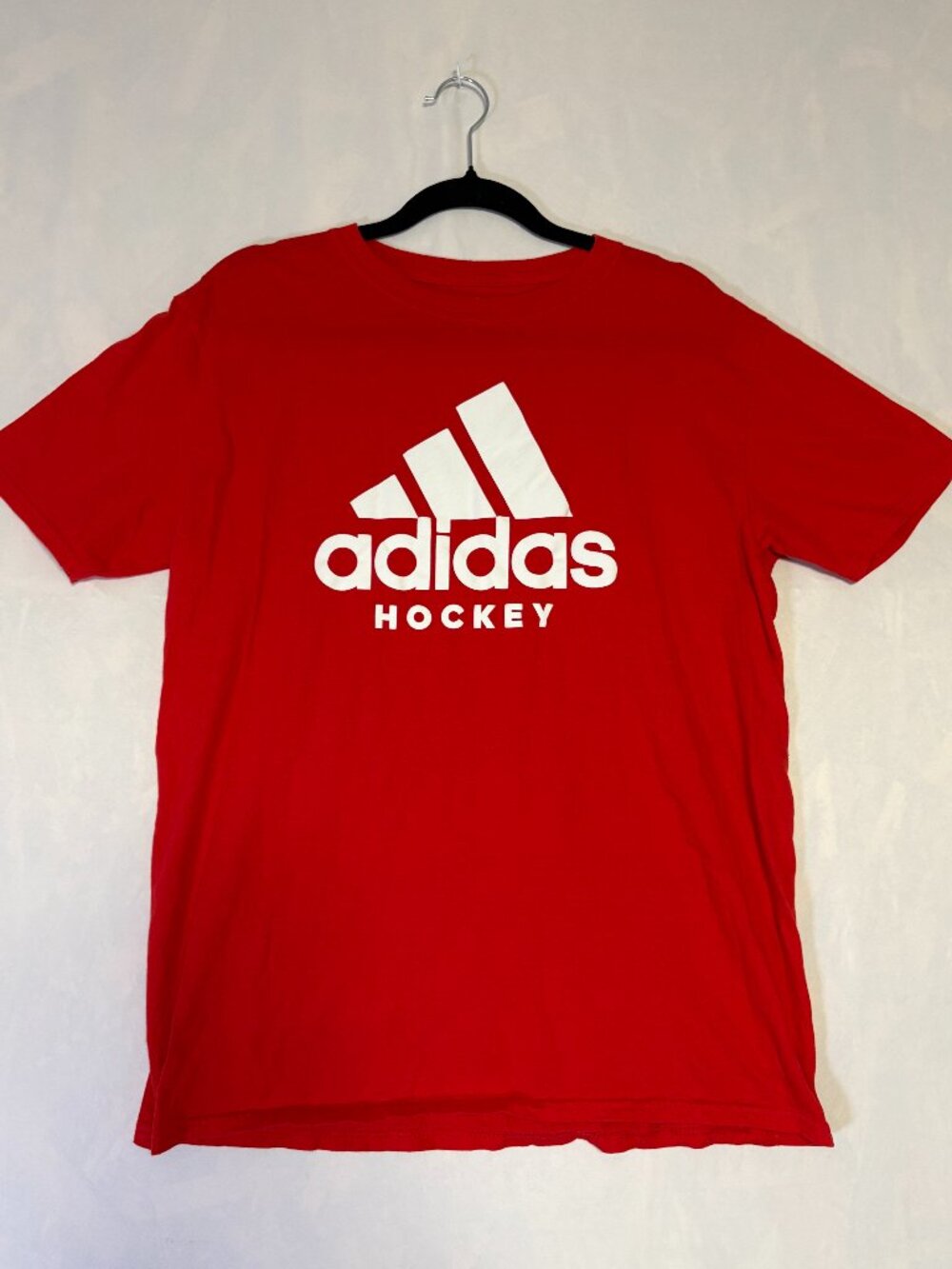 Adidas Hockey Men’s Large Red Graphic T-Shirt White Logo Athletic Tee